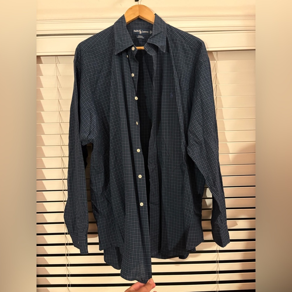 Mens Blue Plaid Button Down Shirt